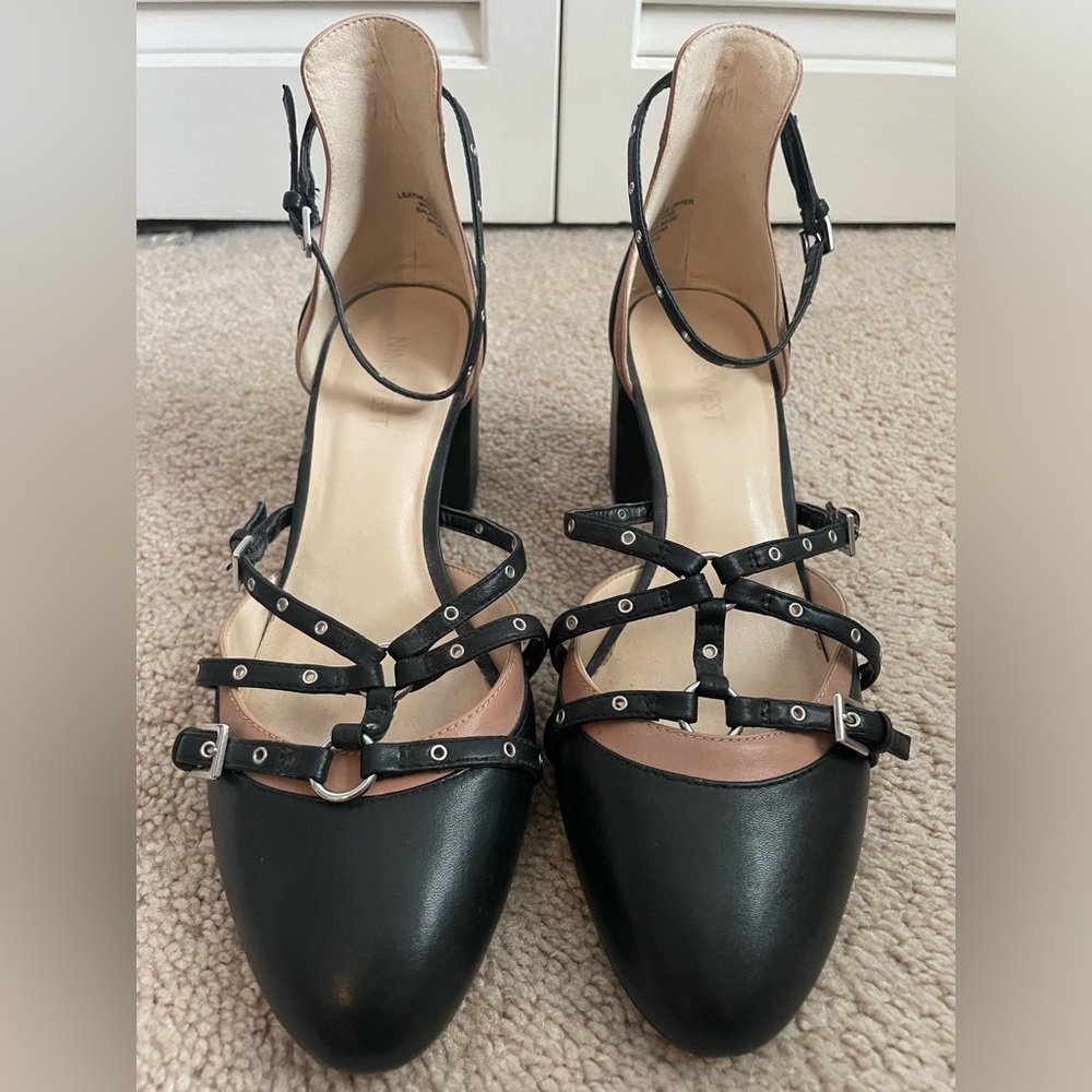 Nine West black heels with ankle straps. Size 8.5M